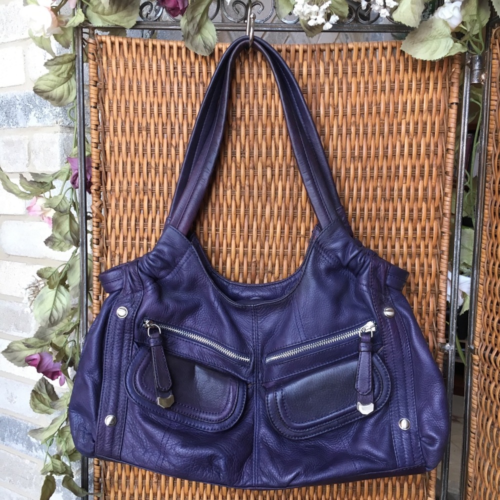B. Makowsky purple leather satchel—many pockets!